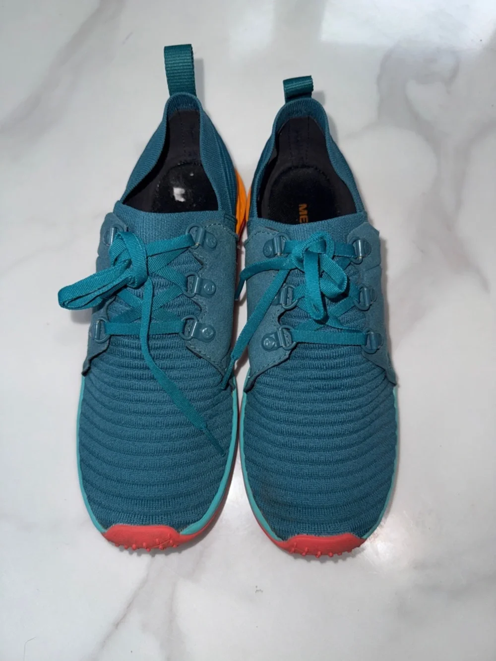 Merrell Teal women’s Lace-Up Sneakers with Orange and Coral Accents